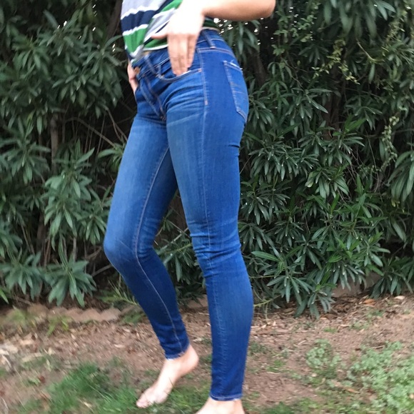 DEEP BLUE AMERICAN EAGLE SIZE 6 SKINNY JEGGINGS - Picture 3 of 8